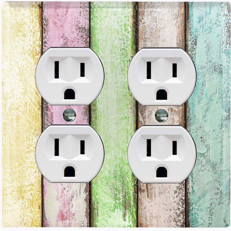 Metal Light Switch Plate Outlet Cover (Colourful Pastel Fence Vertical - Double Duplex)