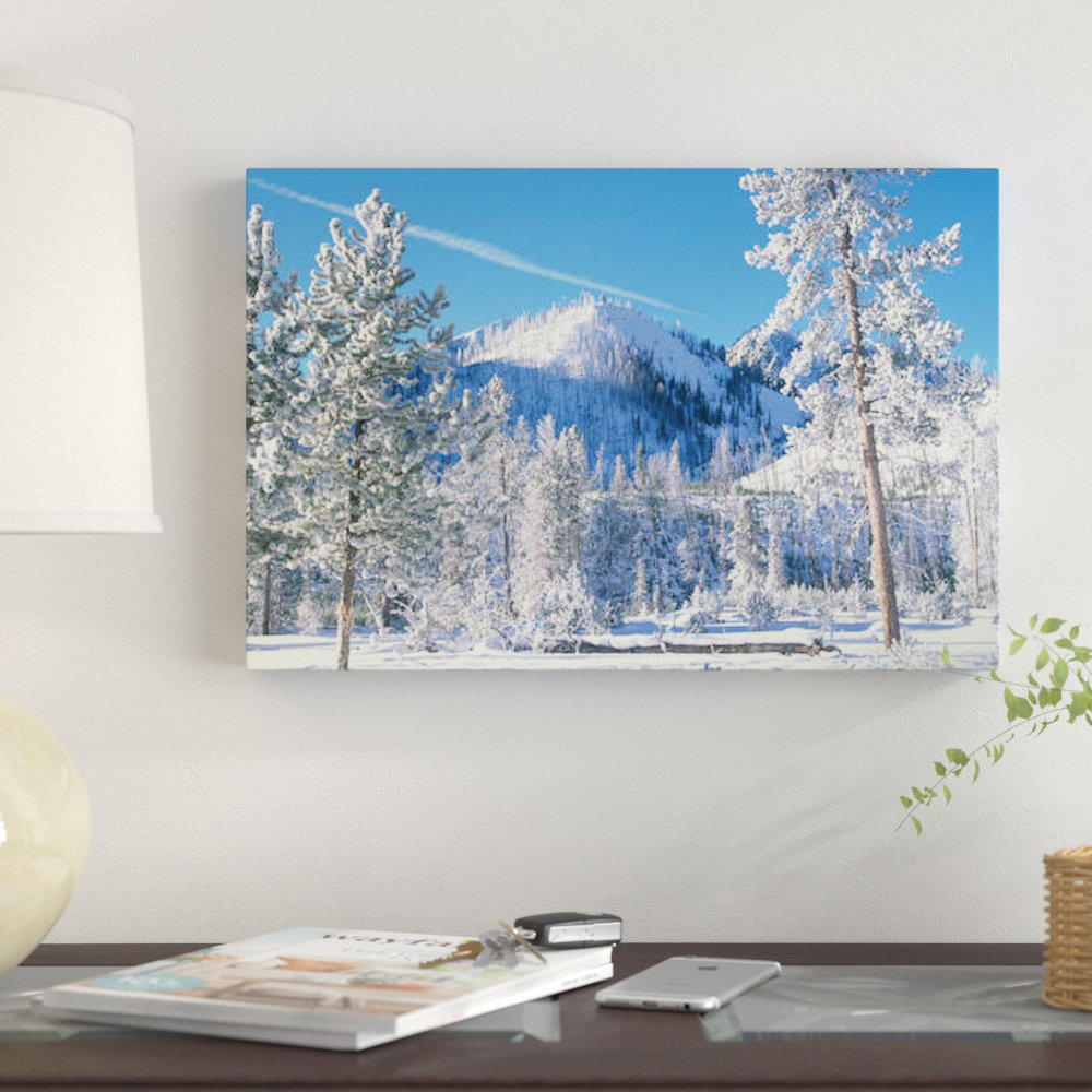 Pine Trees Covered with Snow in Winter, Yellowstone National Park, Wyoming - Photographic Print on Canvas East Urban Home Mat 