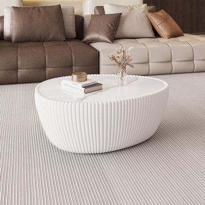 Light Marble Top Goose Eggs Shape White PU Coffee Modern Sofa Table For Living Room Furniture
