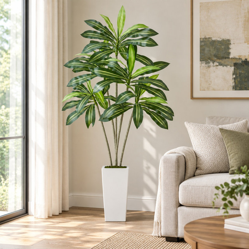 72in Artificial Dracaena Tree with White Planter