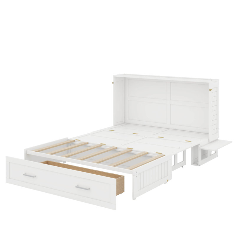 Grand lit escamotable mobile avec tiroir et petites tablettes de chaque côté