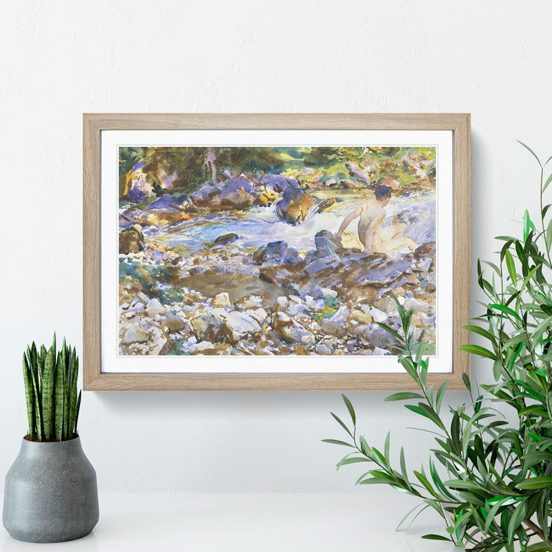Mountain Stream by John Singer Sargent - Picture Frame Painting, Oak Framed, 48cm H x 65cm W x 2cm D