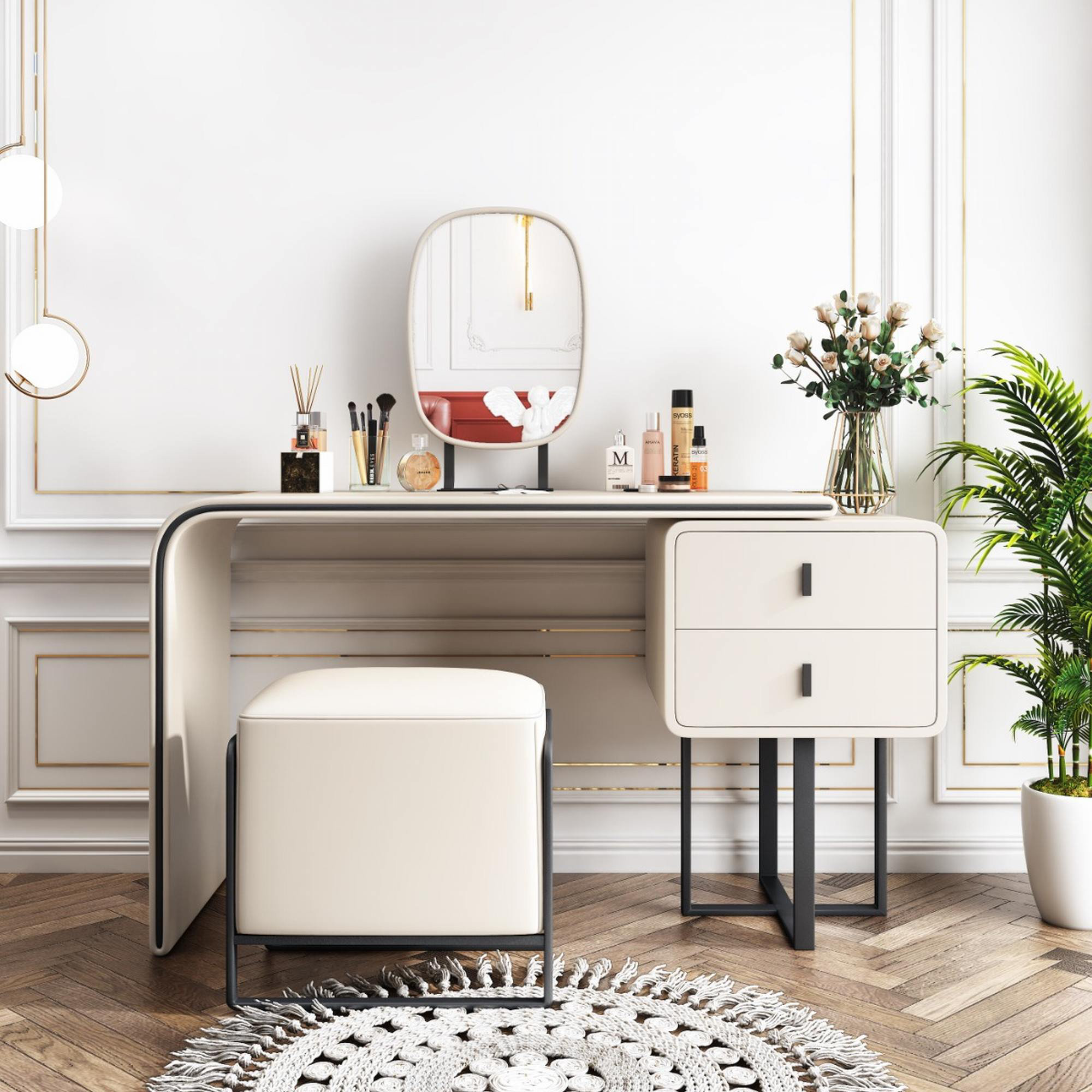 Ebern Designs Thersa Vanity Set With Stool And Mirror 