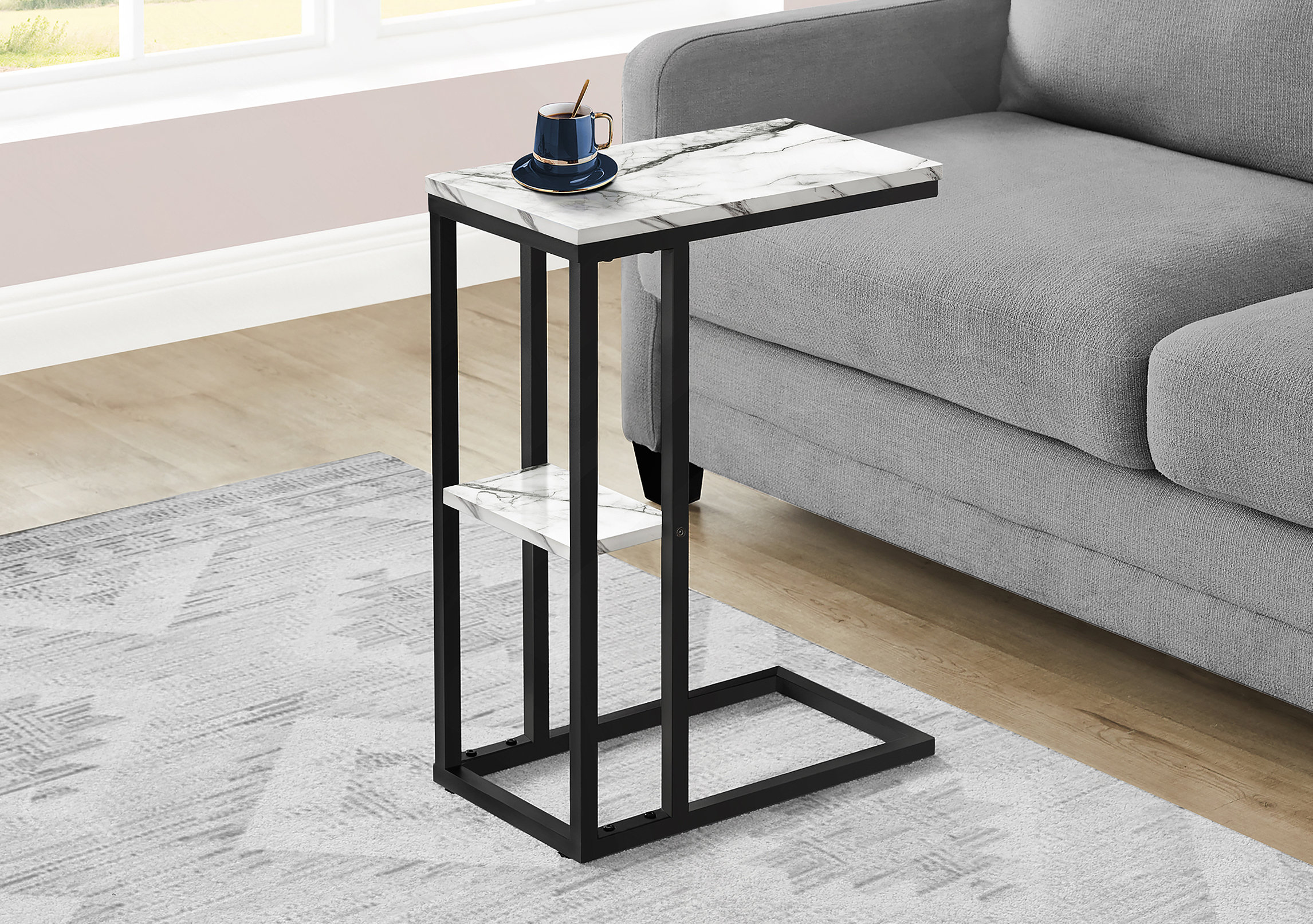 Latitude Run® Accent Table, C-Shaped, End, Side, Snack, Black Marble ...
