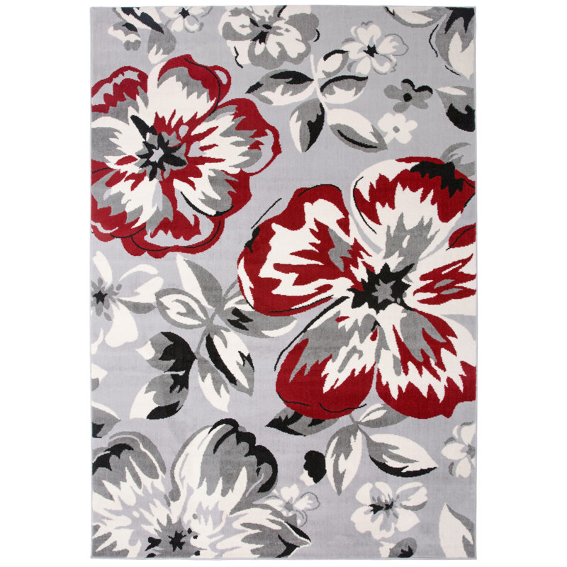 Tapis gris / rouge Rooshi, Rectangle 3 pi 1 po x 5 pi