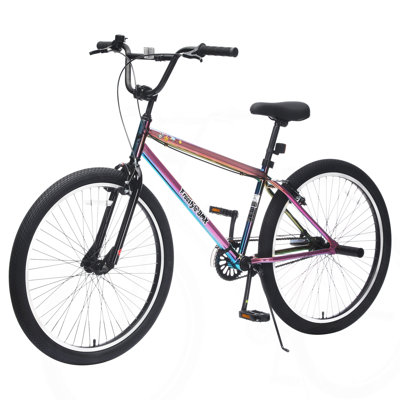 26 Inch Freestyle Bike For Teens, Steel Frame Single-Speed Bicycle With 2 Pegs , Front Caliper Brake And Rear V Brake, Bicycle For Boys And Girls Ages 14+