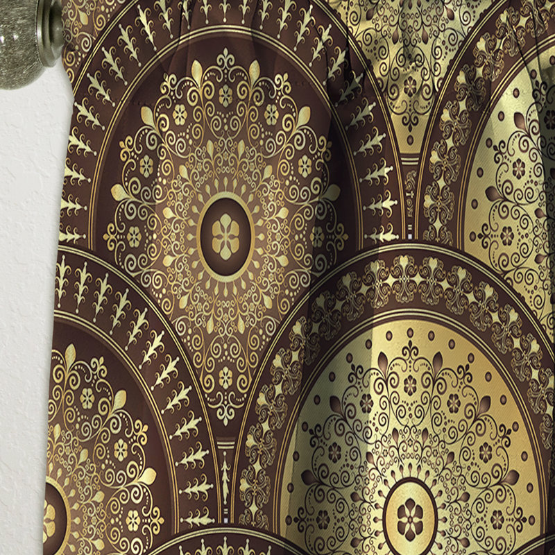 Abstract Curtain Panel, Golden Circle Pattern Blackout Decor - Golden Circular Pattern I, 52" W x 120" L