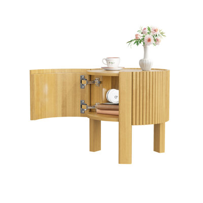 Round Fluted Side Table with Storage for Living Room