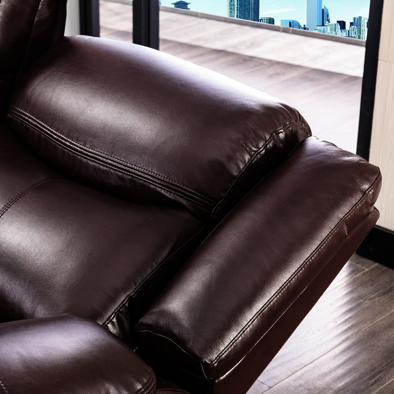 Breathable Leather Recliner For Living Room, Manual Reclining, Dark Brown, Supremely Padded Arm Cushions, Solid Wood Seat With Pocket Spring, Cushion Back, Black Legs, 94.8 Lbs, 300 Lbs Per 、、、、、、、、
