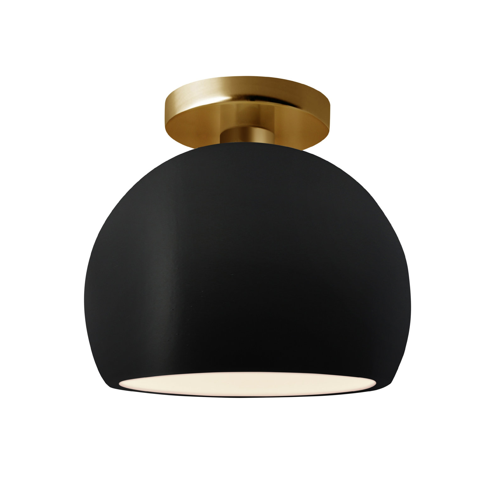 Single Light Ceramic LED Semi Flush Mount, Carbon Matte Black, 7" H x 7" W x 7" D, Brushed Brass
