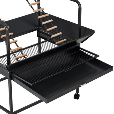 66" Premium Parrot Playground on Wheels with Perches & Stainless Steel Bowls