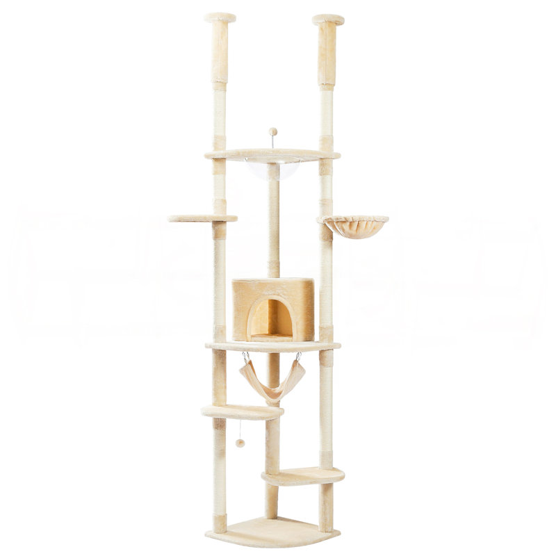 Grande tour pour chat hamac réglable à 5 niveaux du plancher au plafond, Beige