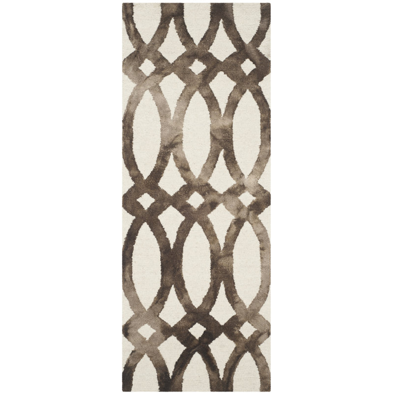 Tapis géométrique en laine / coton touffeté à la main Amekia, Tapis de couloir 2 pi 3 po x 8 pi