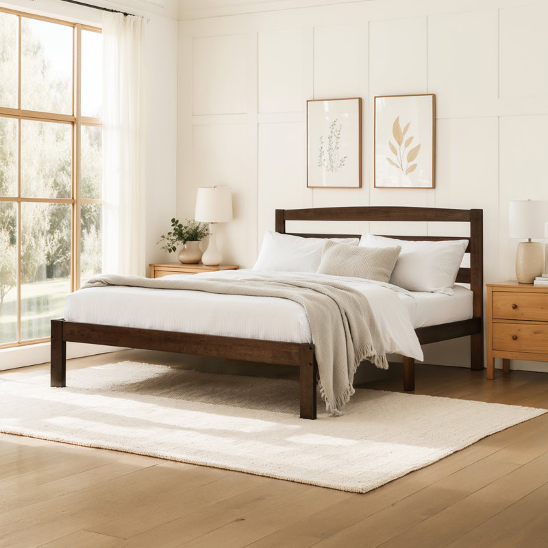 12 Inch Solid Wood Platform Bed Frame with Headboard, No Box Spring Needed and Easy Assembly, Full, Brown