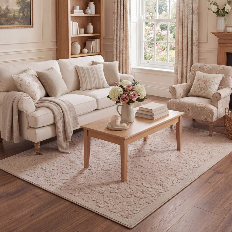 Laura Ashley Rosemoor Hi-Low Tufted Rugs, Beige, Rectangle 5' x 7'