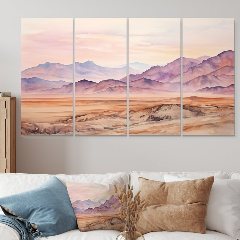 Désert, paysage égyptien de montagnes égyptiennes, art mural 4 pièces pour le salon, H 28 po x l 48 po