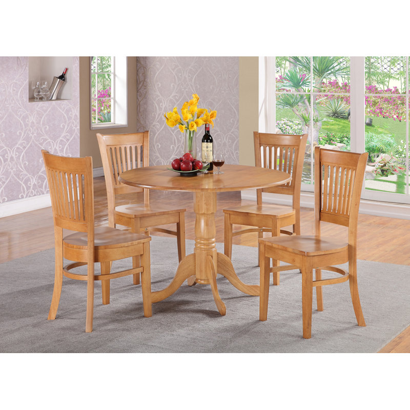 Ensemble de table de salle à manger 5 pièces moderne comprenant une table ronde en bois avec Dropleaf et 4 chaises de salle à manger, 42 x 42 pouces, chêne