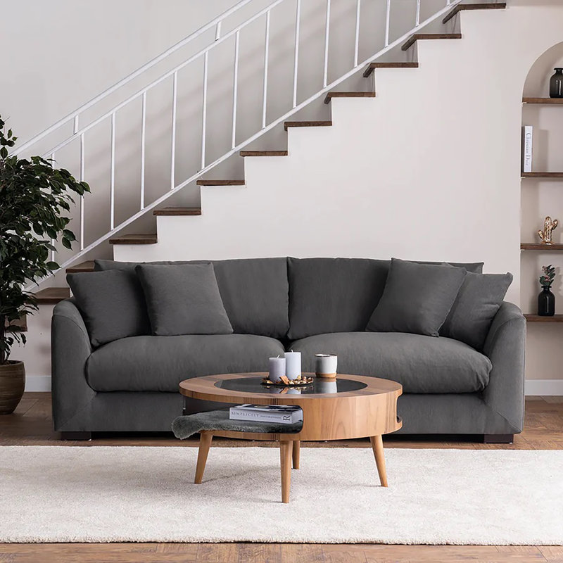 Canapé modulaire à accoudoirs évasés Dejah, Microfibre/microsuède gris