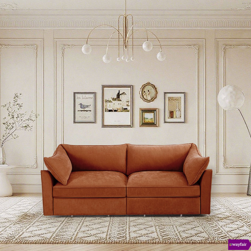 Geneveve78.7"W Chenille 2 Seater Sofa With Pull out Storage Drawers Under Each Seat, Orange Chenille