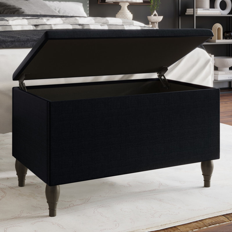 Lit à panneau tapissier avec banc de rangement Koden, Gris anthracite, Simple