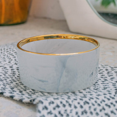 Dexypaws: bol pour chien en marbre: rosé et or - 6,3 po de diamètre, plat élégant et fonctionnel pour animaux de compagnie, nourriture et eau, sécuritaire et non toxique, durable