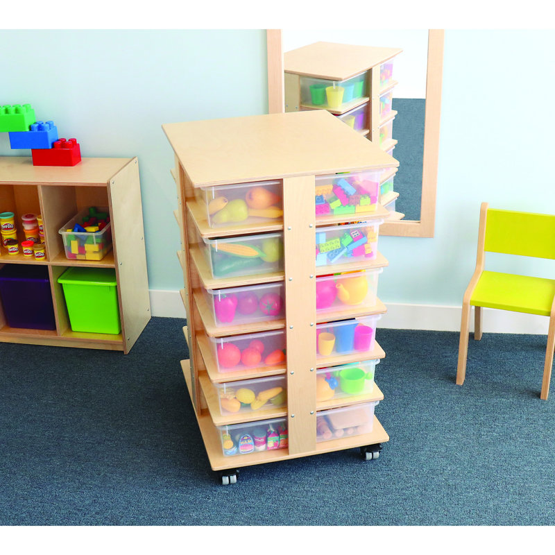 Natural Mobile 24-Cubby Storage Unit with Clear Polypropylene Bins