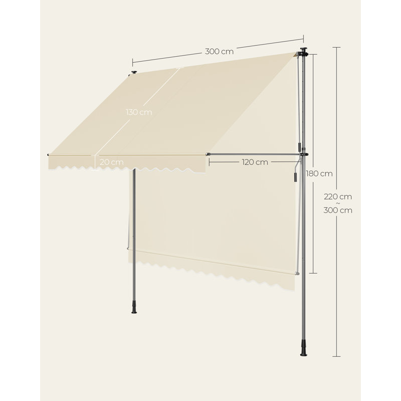 Dakota Fields 120cm W x 300cm D Polyester Cover Retractable Patio Awning, Beige