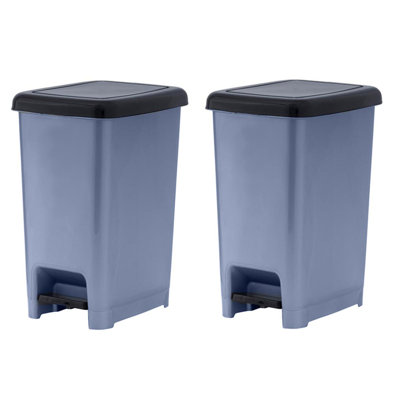Superio Slim Trash Can with Foot Pedal – 2.5 Gallon Step-On Trash Can with Lid, Small Plastic Mini Garbage Can, for Bathroom, Kitchen, Office, Under Desk, Bedroom, Dorm – Grey/Black (2)