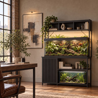 Meuble pour aquarium de 132 cm (52 ​​pouces) avec prises électriques et éclairage RVB, noir ébène