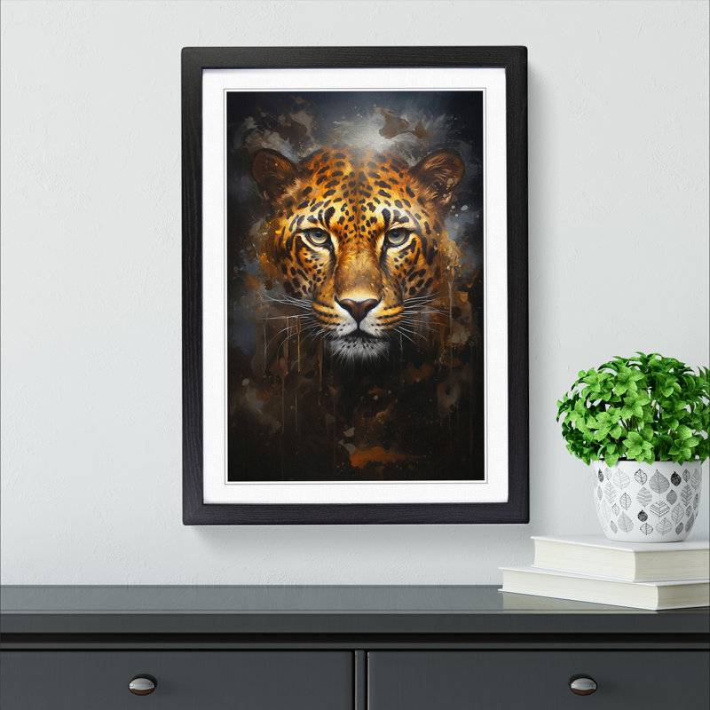 XYZ-FRM-V1223-4173 Leopard Romanticism - Single Picture Frame Print on Wood, Black, 64cm H x 46cm W x 2cm D