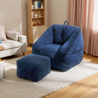 38.5" W Teddy Fabric Foam Filled Bean Bag Chair With Ottoman