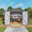 Remise de rangement extérieure 10 x 12 pi avec double porte et fenêtres d'aération, grise, polyvalente pour l'organisation d'ateliers de jardin