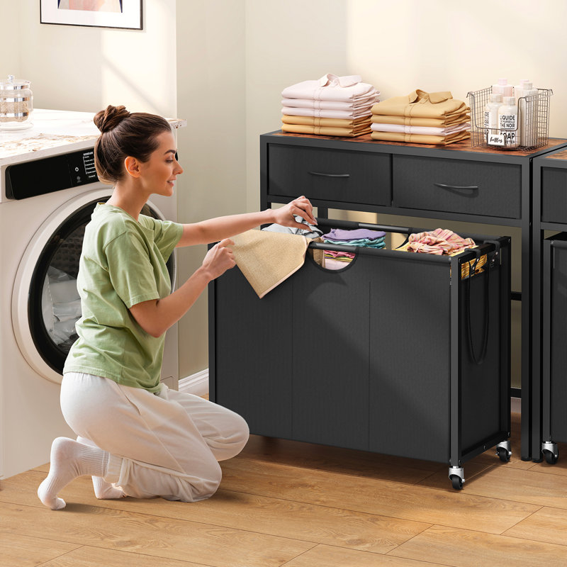 Laundry Hamper (155L ) , Laundry Sorter, Laundry Baskets With 3 Section Pull-out Bags, 32.1" H x 33.1" W x 13.2" D