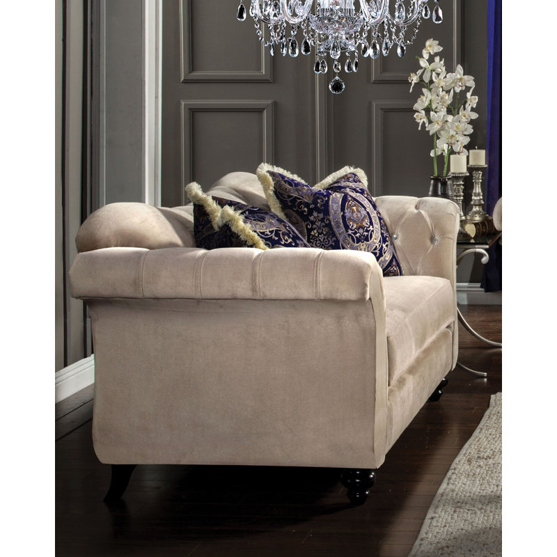 Causeuse traditionnelle Bate en moka clair, 100 % lin beige