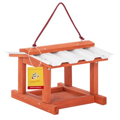 Feeding Troughs For Animals,Wooden Bird Feeder with PVC Roof for Outside Hanging,Great for Attracting Birds