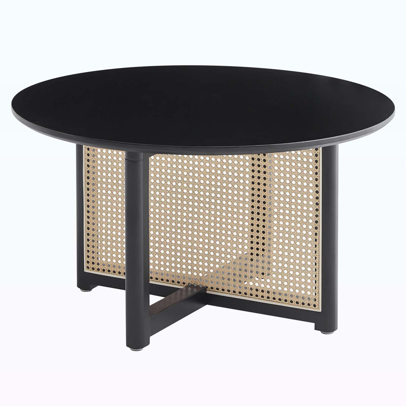 Jeffers Wood & Rattan Round Coffee Table, Black