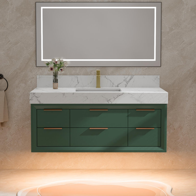 Meuble-lavabo mural 48 po, Vert, Or rose