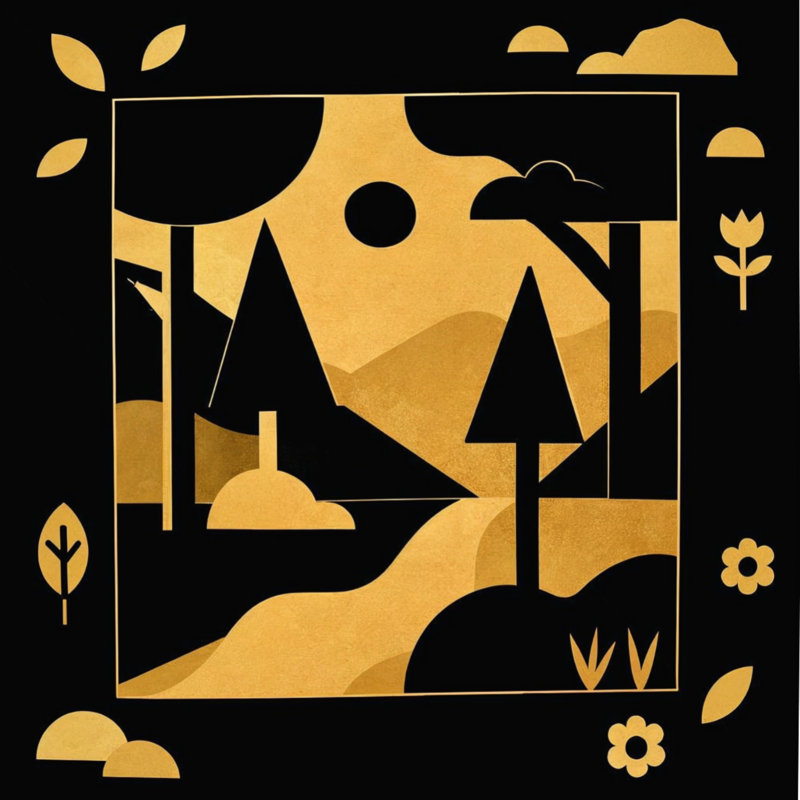 Geometric Forest Landscape Comforter, Twin Extra Long, Black Gold