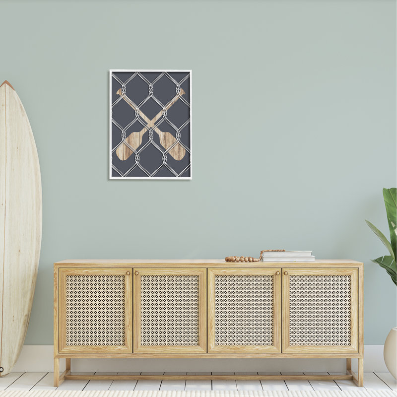 «Nautical Oars Coastal Rope Pattern» par Lil 'Rue - cadre flottant, impression sur bois, H 30 po x l 24 po x P 1,5 po