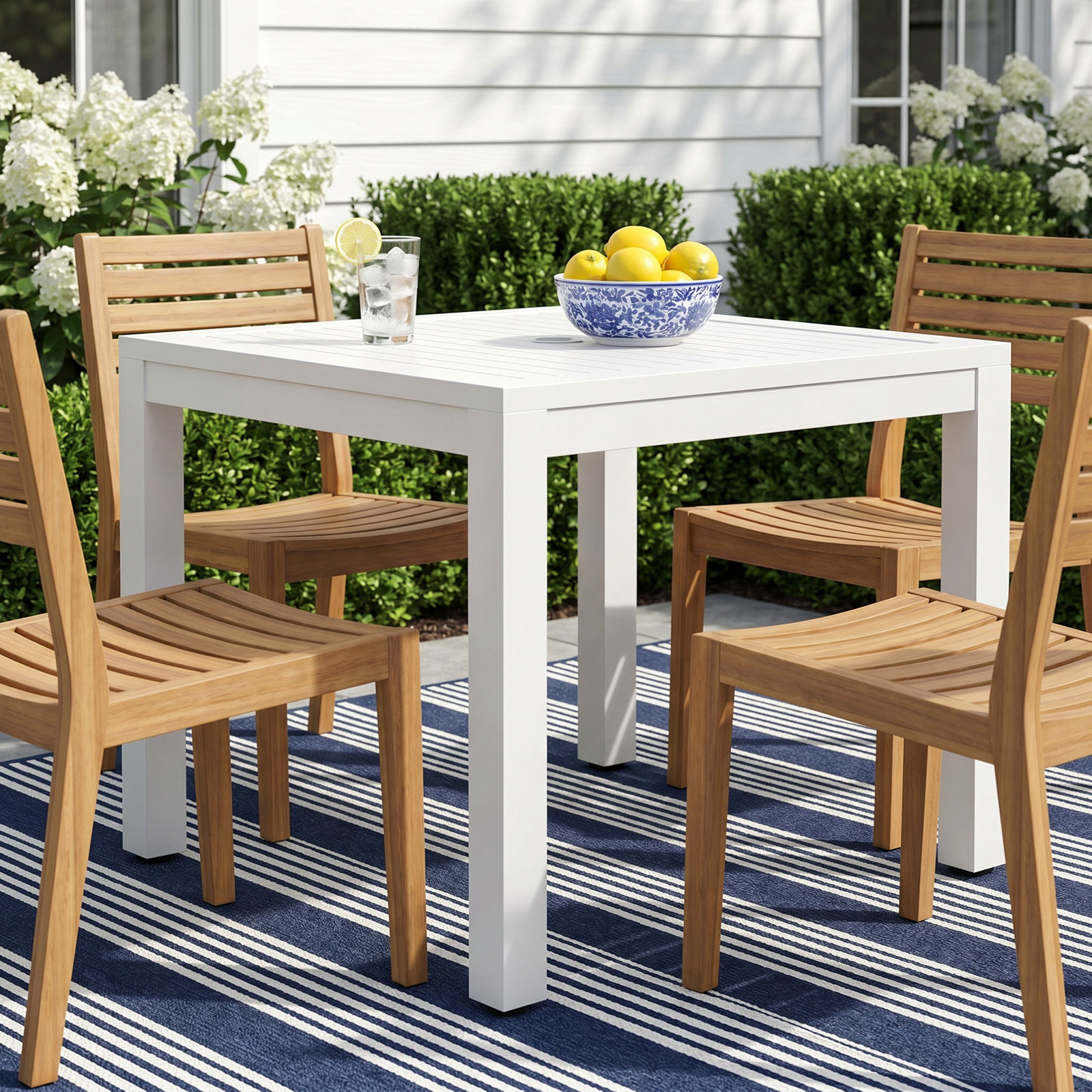 Poinsettia 36'' Outdoor Dining Table, Satin White, 29"H x 36"W x 36"W