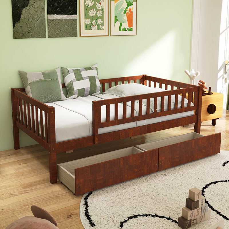 Daybed Wood Bed With Two Drawers, Twin, Brown