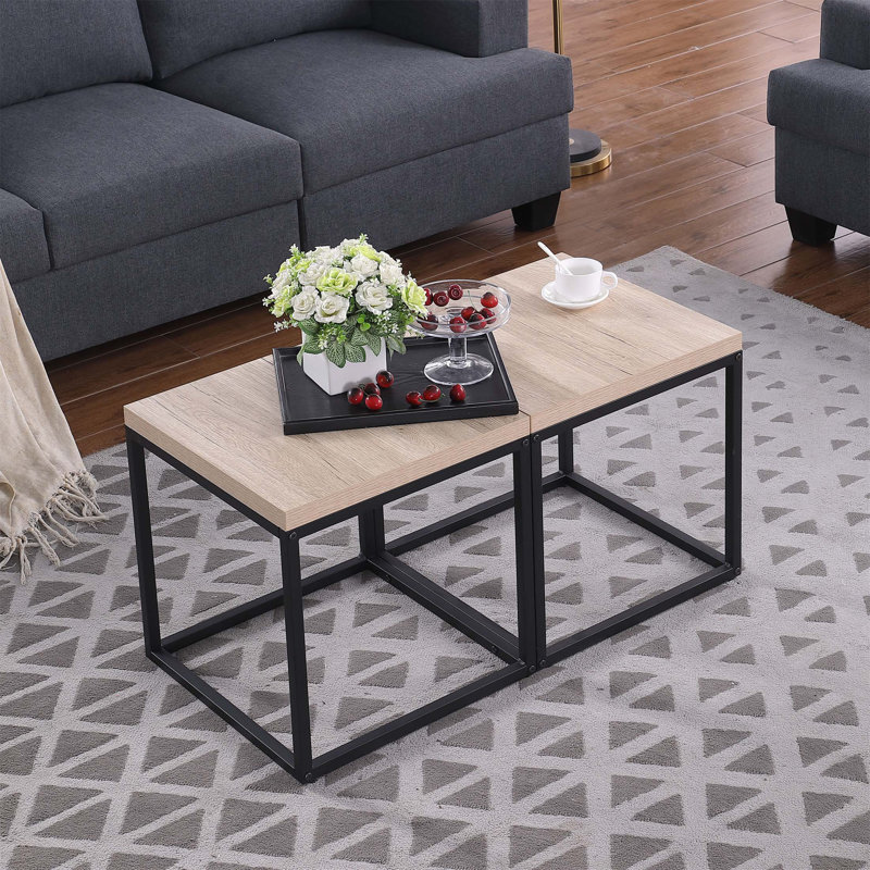 Ensemble de 2 tables de bout rectangulaires en bois et métal avec rangement, parfaites pour le salon et la chambre à coucher