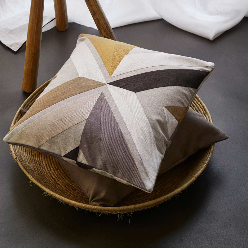 Geometric Square Throw Pillow Cover, Natural/Yellow