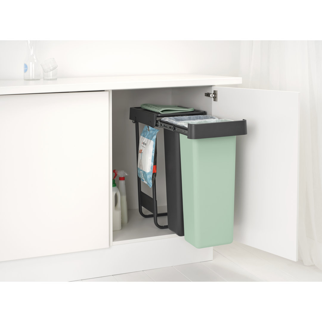 Sort & Go Pull Out In-Cabinet Plastic Dual Compartment Recycling Bin, 2 x 8 Gallon (2 x 30L) Brabantia