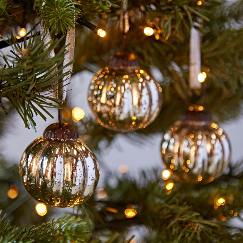 Set of 3 Silver Antique Effect Recycled Glass Baubles