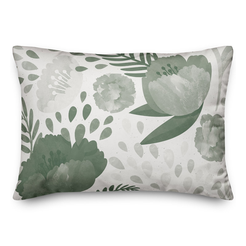 Floral Outdoor Throw Pillow, Green