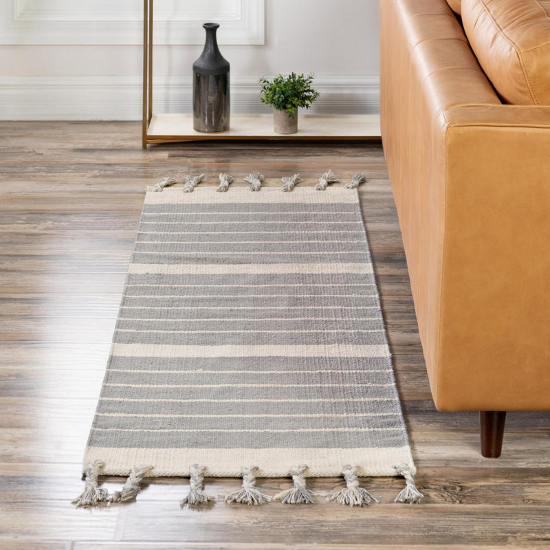 Abishake Cotton Striped Indoor Rug, Runner 2'7" x 12'