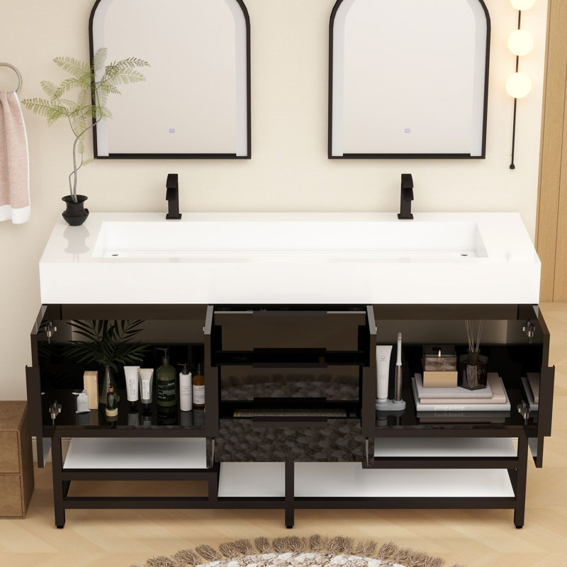 Meuble-lavabo sur pied simple 60 po Jessica, Gris brillant