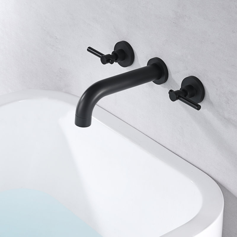 SUMERAIN Two Lever Handle Wall Mount Tub Faucet, Tub Filler with Brass Valve, Matte Black