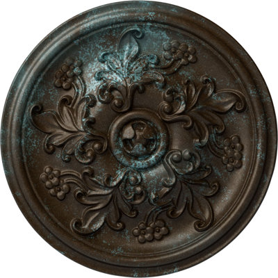 Médaillon de plafond Endurathane Katheryn, DO 14 1/2 po x P 2 3/4 po (convient aux auvents jusqu'à 2 1/8 po), finition bronze patiné peint à la main
